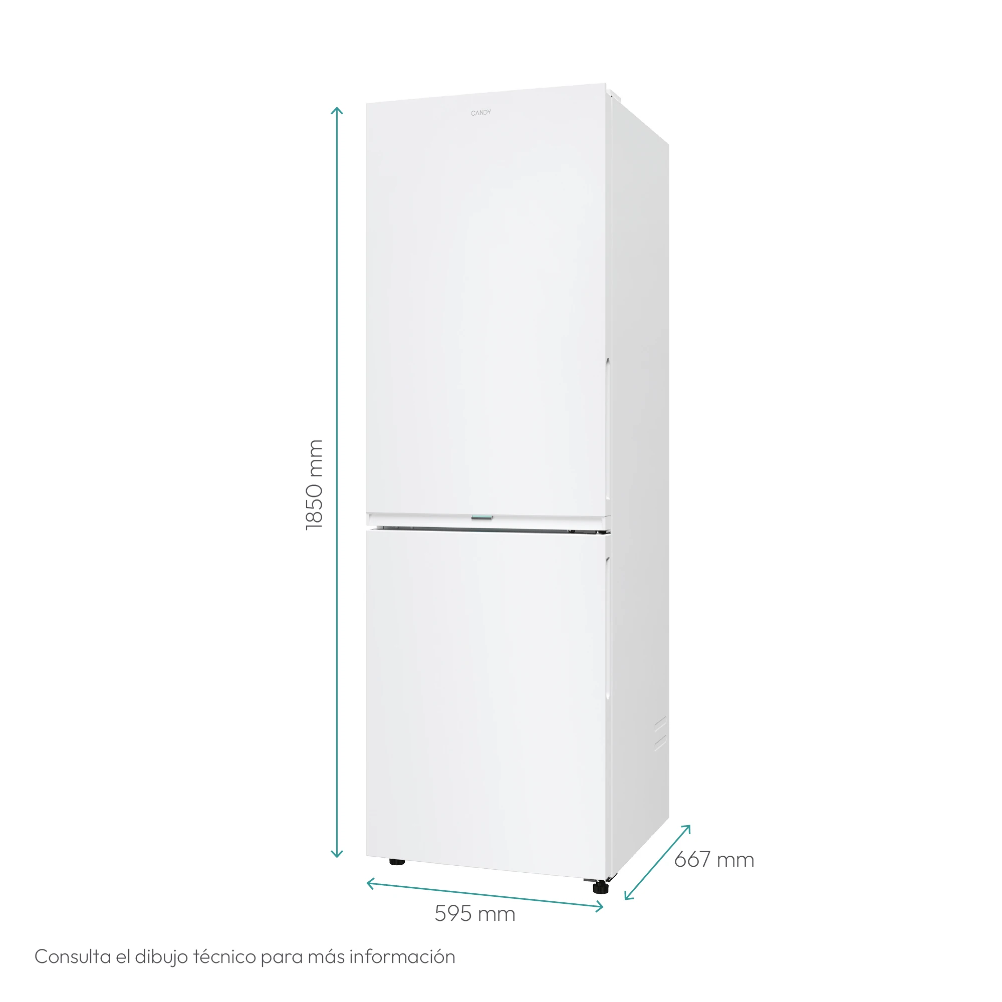 Frigorífico combi Candy ECN4CQTEW186, 185 x 59,5 x 66,7 cm, No Frost, clase E, 270 kWh/año, 38 dB, 355 litros, WiFi, blanco - imagen 3