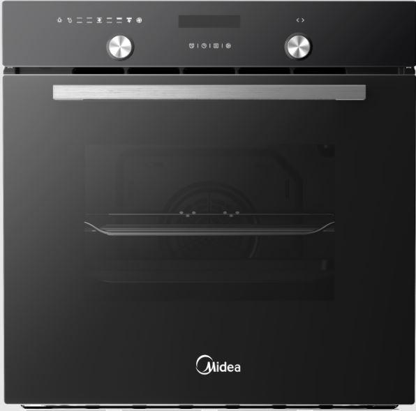 Horno multifunción Midea MBON5M90E5-BK, 70 litros, 9 funciones, mandos escamoteables, panel táctil, guías telescópicas, 3 cristales, clase A, negro